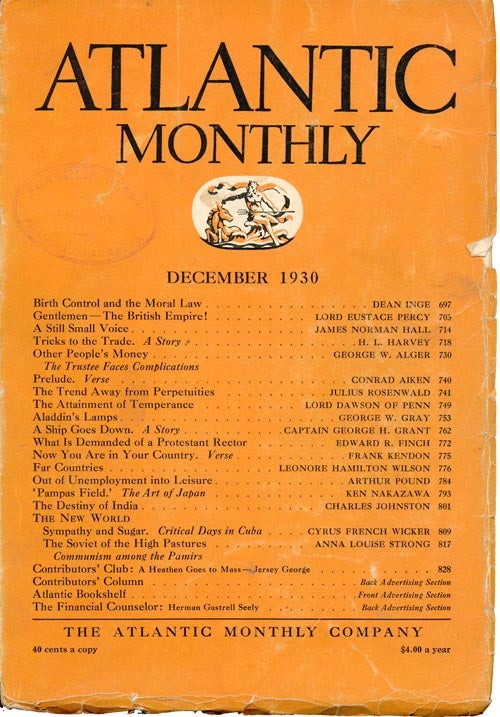 [Item #81] The Atlantic Monthly - December 1930. Conrad Aiken, Frank Kendon, H. L. Harvey.
