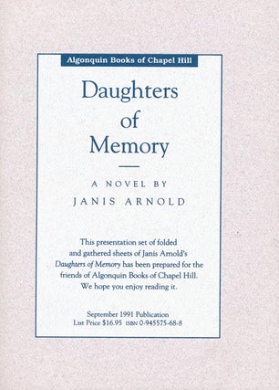 Item #263] Daughters of Memory: A Novel. Janis Arnold
