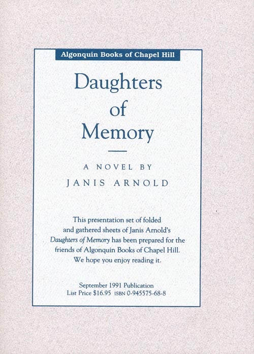 [Item #263] Daughters of Memory: A Novel. Janis Arnold.
