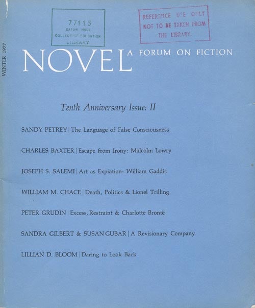 [Item #1232] Novel: a Forum on Fiction Tenth Anniversary Issue: II. Charles Baxter, Sandy Petrey, Joseph Salemi, Lillian Bloom, Etc.