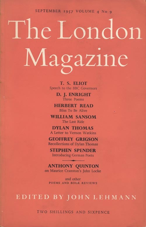 [Item #3567] The London Magazine, Volume 4, No. 9 September 1957. T. S. Eliot, D. J. Enright, Herbert Read, Etc.