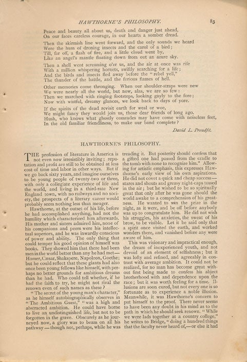 [Item #45799] Hawthorne's Philosophy Appearing in Century Magazine May 1886. Julian Hawthorne.