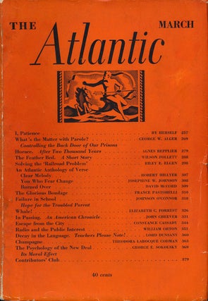 Item #47369] The Atlantic March 1936, Volume 157. John Cheever, David McCord, Constance Cassady, Etc