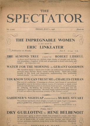 Item #53730] The Spectator: Friday, July 1, 1938 Number 5,740. Graham Greene, Derek Verschoyle,...