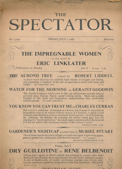 [Item #53730] The Spectator: Friday, July 1, 1938 Number 5,740. Graham Greene, Derek Verschoyle, Dyneley Hussey, Etc.