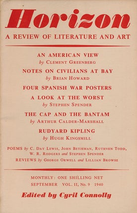 Item #57379] Horizon: a Review of Literature and Art Vol II, No 9, September 1940. Cyril...