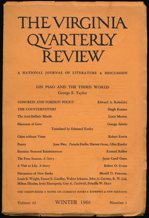 Item #66370] The Virginia Quarterly Review, Winter 1966 Volume 42, Number 1. Joyce Oates, Hugh...
