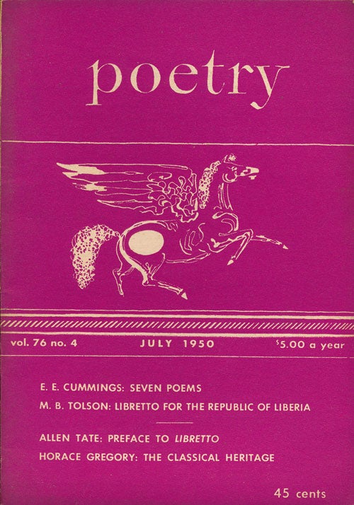 [Item #66402] Poetry, Volume 76, No. 4, Juliy 1950. E. E. Cummings, Allen Tate, Stanley Kunitz, Howard Nemerov.