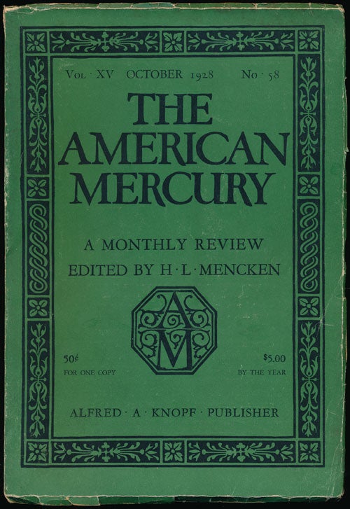 [Item #66559] The American Mercury, October 1928 Volume XV, Number 58. Carl Sandburg, Marquis W. Childs, H. L. Mencken.