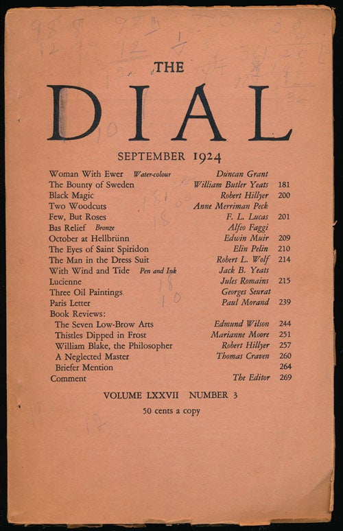 [Item #67218] The Dial, September 1924 Volume LXXVII, Number 3. Duncan Grant, William Butler Yeats, Edwin Muir, Jack B. Yeats, Georges Seurat, Edmund Wilson, Marianne Moore.