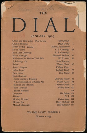 Item #67225] The Dial, January 1923 Volume LXXIV, Number 1. Stefan Zweig, E. E. Cummings,...