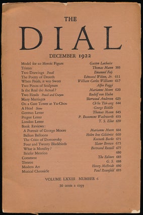 Item #67226] The Dial, December 1922 Volume LXXIII, Number 6. Gaston Lachaise, Thomas Mann,...