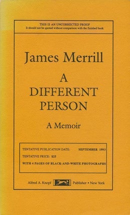 Item #68847] A Different Person A Memoir. James Merrill
