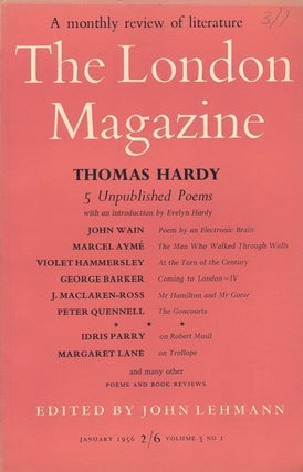 Item #68965] The London Magazine January 1956, Volume 3, Number 1. Thomas Hardy, John Wain,...