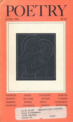 Item #69265] Poetry June 1984, Volume CXLIV, Number 3. Reynolds Price, Lloyd Schwartz, Sara...