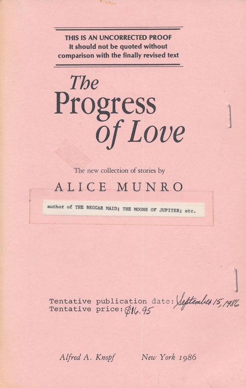 [Item #74539] The Progress of Love Stories. Alice Munro.