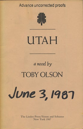 Item #75016] Utah A Novel. Toby Olson