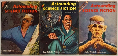 [Item #79029] Astounding Science Fiction: October, November, December of 1956 (3 Complete Issues). John Campbell, Isaac Asimov, Robert Silverberg, Randall Garrett, Poul Anderson.